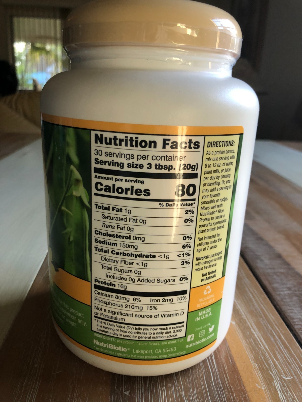 NutriBiotic Pea Protein, Vanilla, 21 Oz