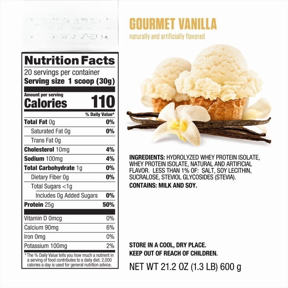 ISO100 Hydrolyzed Whey Isolate Protein Powder, Gourmet Vanilla, 20 Servings