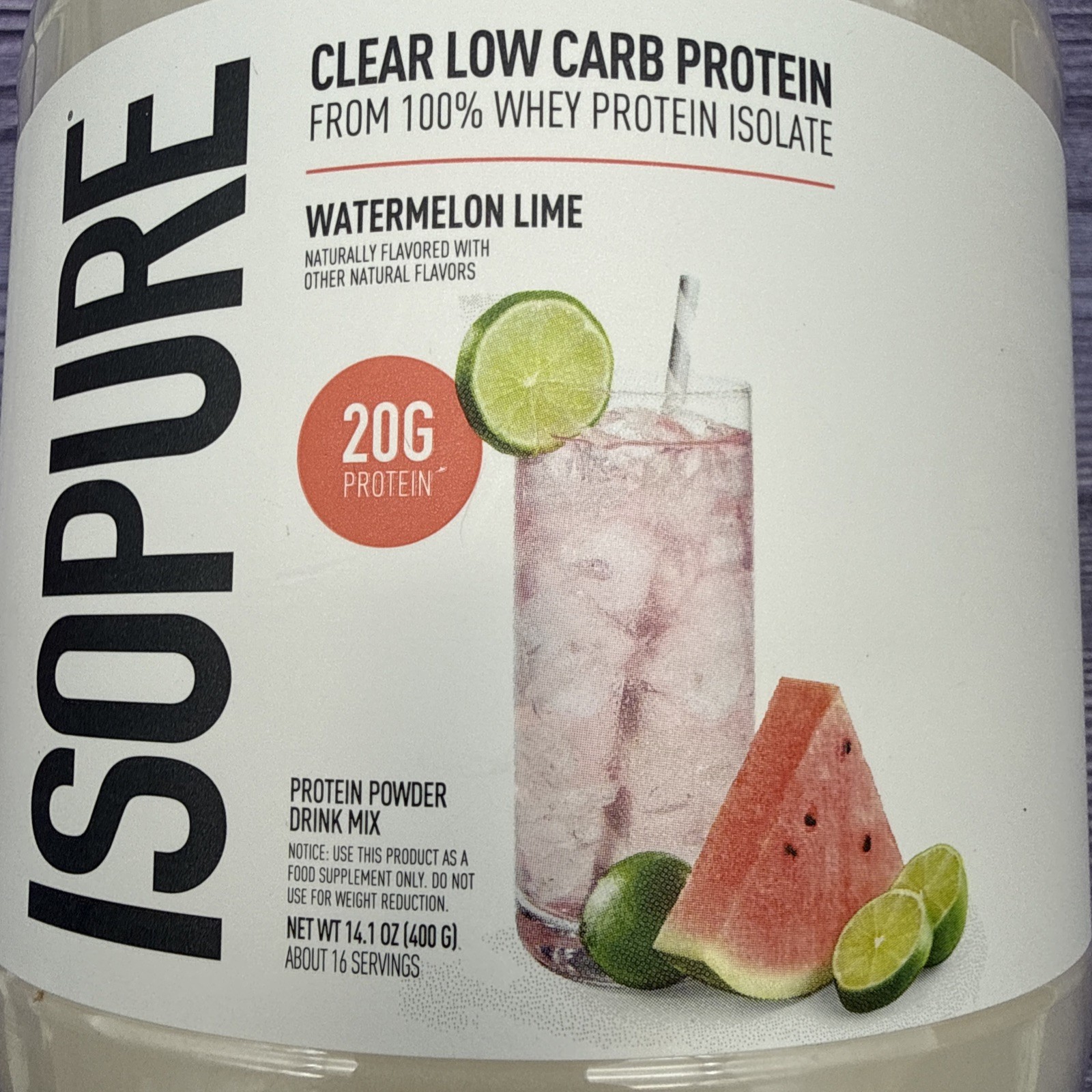 Clear Low Carb Protein Powder, Watermelon Lime, 16 Servings 20g Protein