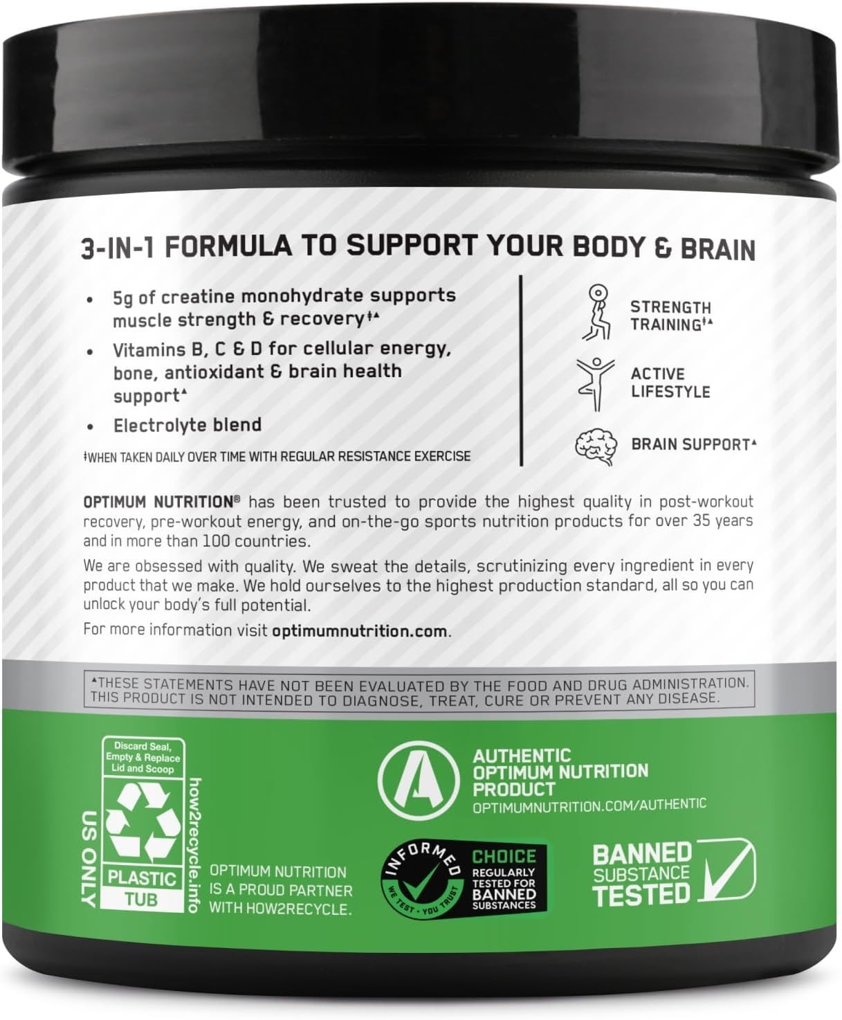 Optimum Nutrition Creatine Monohydrate Plus Powder, Strawberry Peach Flavored Cr