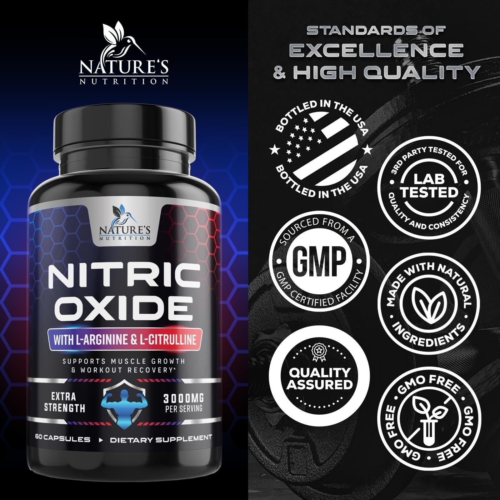 Nitric Oxide Booster Extra Strength – L-Arginine & Citrulline – 60 Capsules