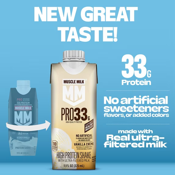 Muscle Milk Pro 33g High Protein Shake Ultra Filtered Milk, Vanilla Creme, 11 fl