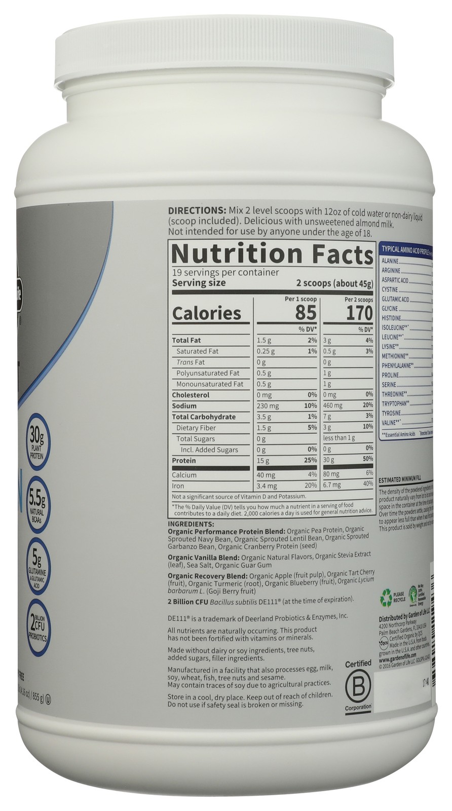 Garden Of Life Vanilla Sport Plant-Based Protein 28.4 Oz Tub 1 Pack