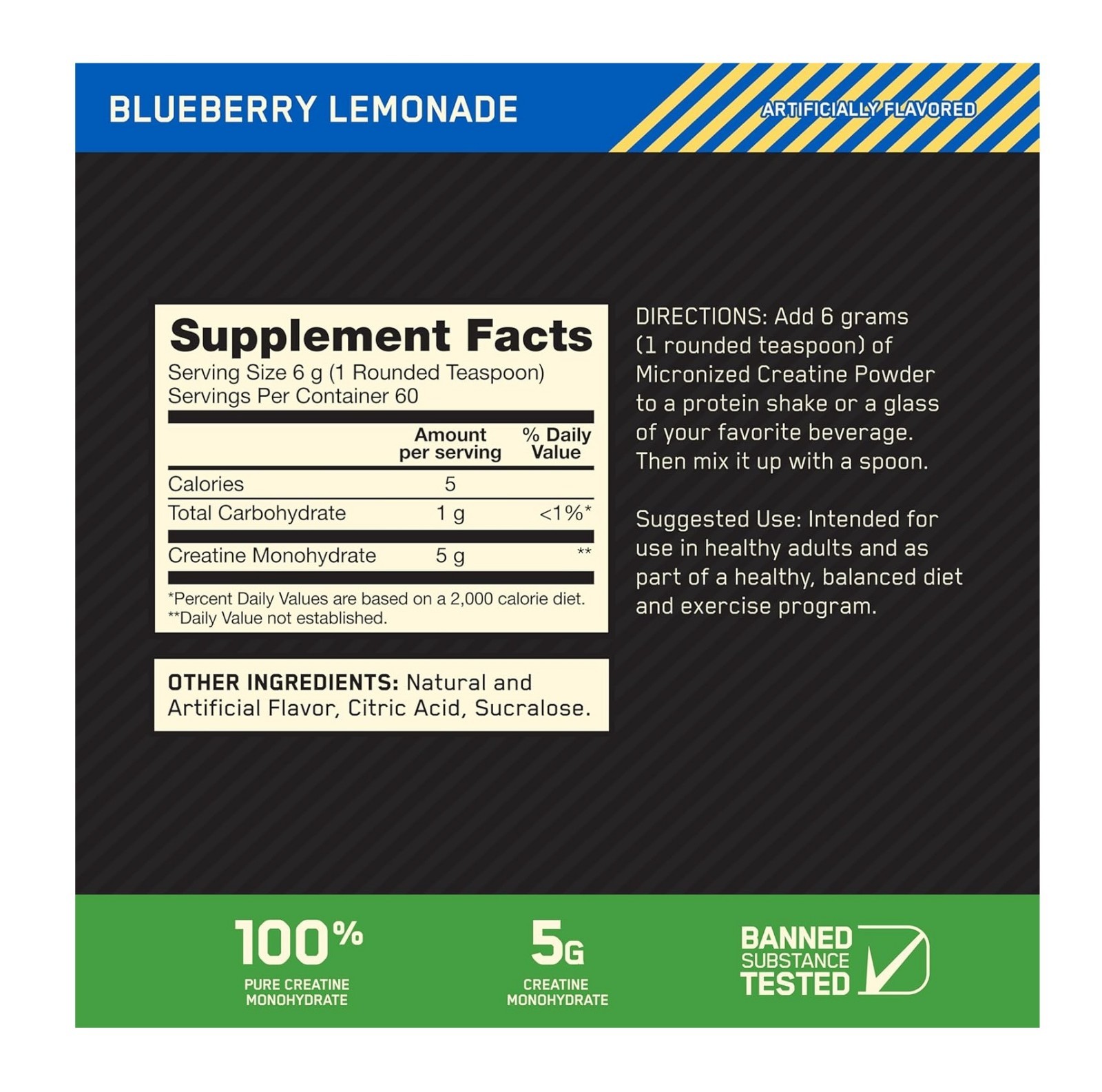 Optimum Nutrition Micronized Creatine Monohydrate Powder,Blueberry Lemonade-360G