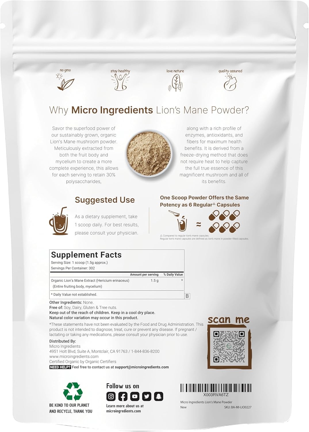 Ingredients Micro Organic Lion??s Mane Mushroom Powder Unadulterated Fruiting Su