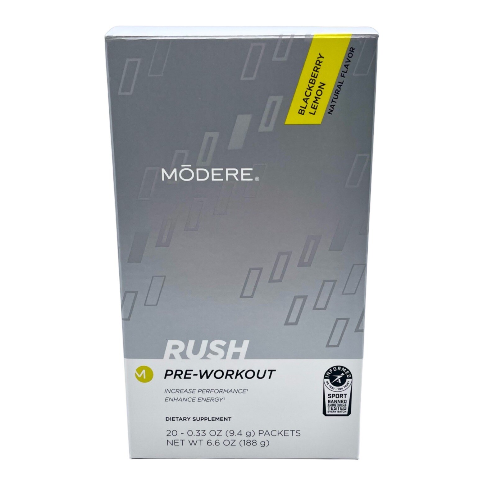 Modere Rush Pre-Workout Blackberry Lemon 20 Packets- New In Box- Free Shipping!