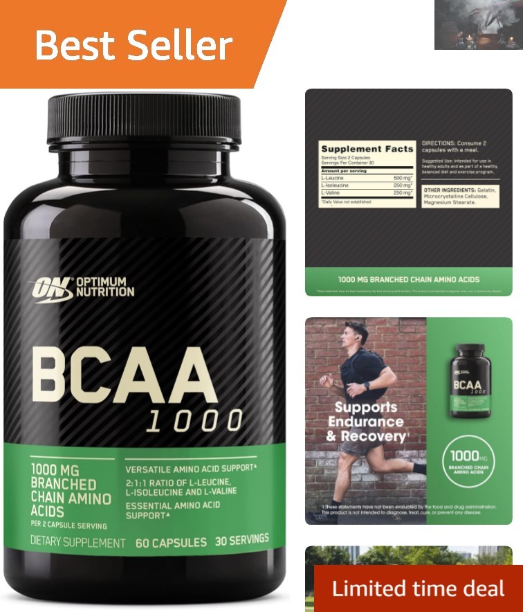 Instantized BCAA Capsules 1000mg – Keto-Friendly Essential Amino Acids, 60 Count
