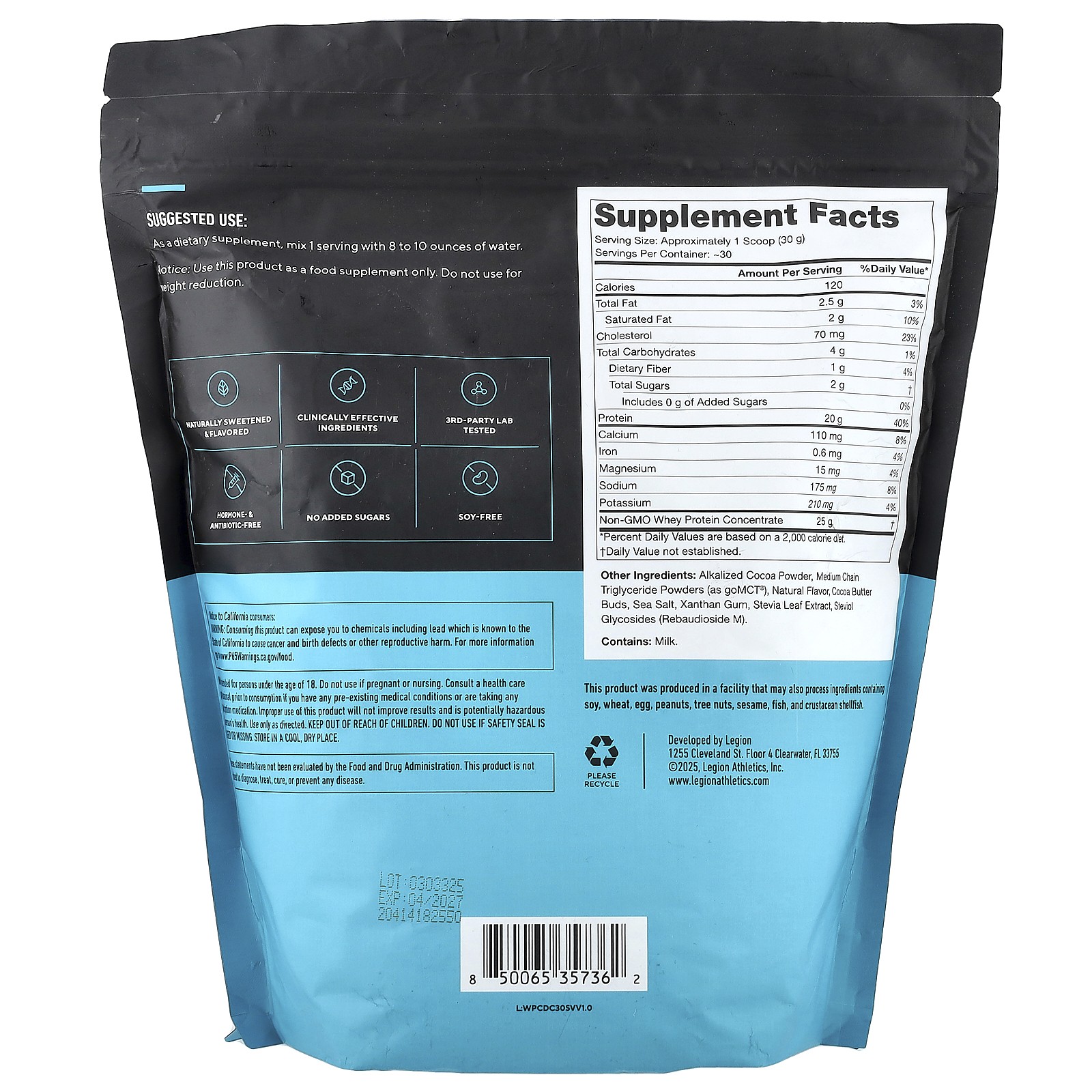 Whey Concentrate, Whey Protein Powder, Dutch Chocolate, 2.02 lbs (915 g)