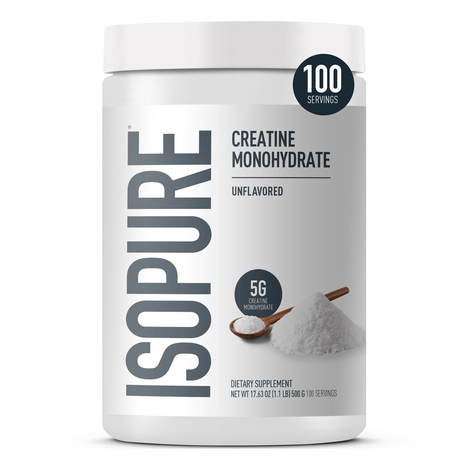 100% Pure Creatine Monohydrate Powder – Sugar Free, Unflavored, 5g per Serving,