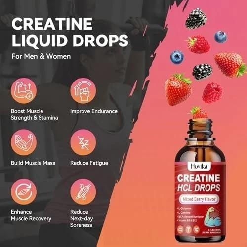 Creatine Hcl Liquid Drops for Men & Women, Creatine Hydrochloride with L-carn…