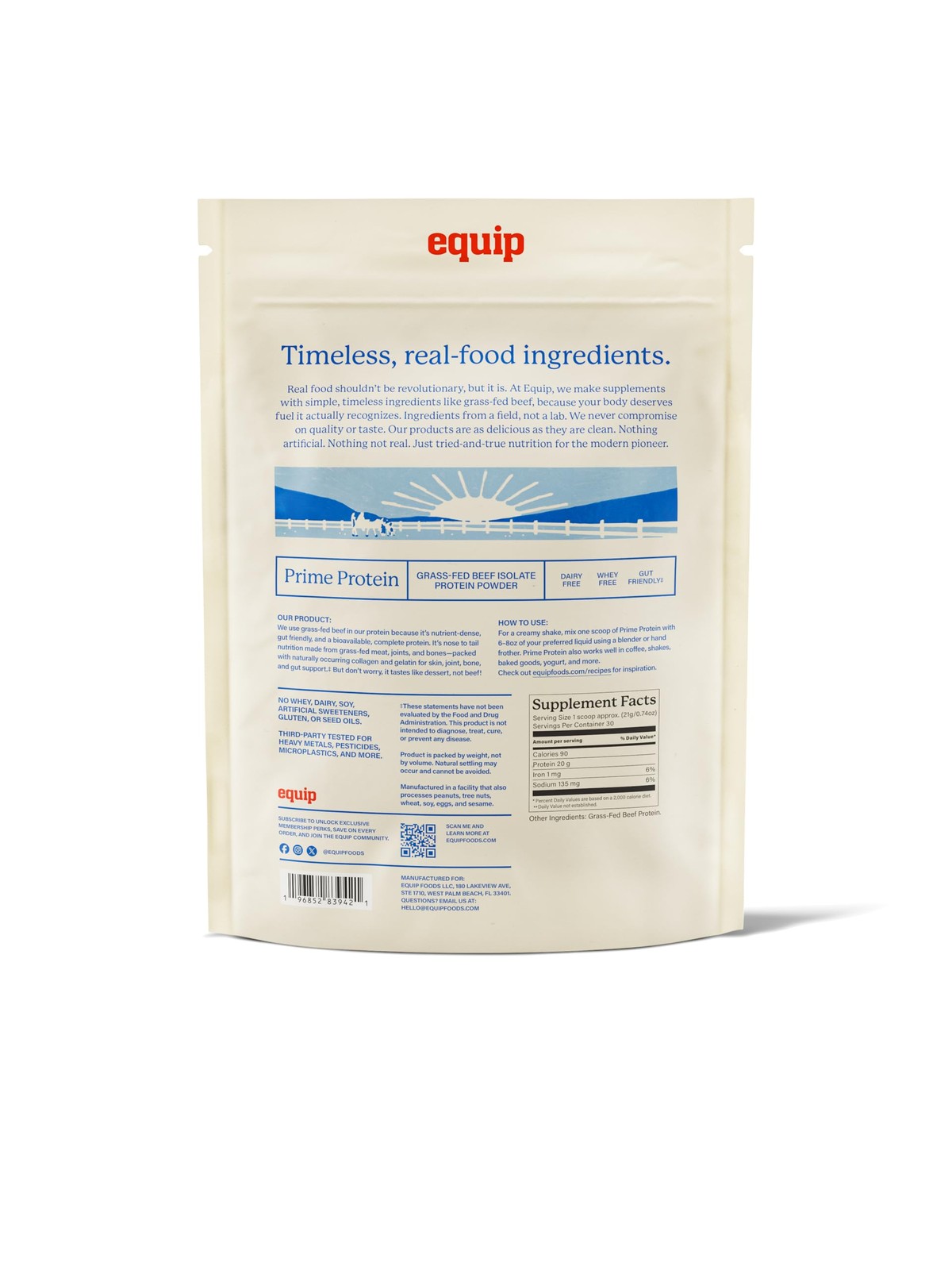 Equip Foods Prime Protein Powder | Clean, Grass Fed 30 Servings (Pack of 1)