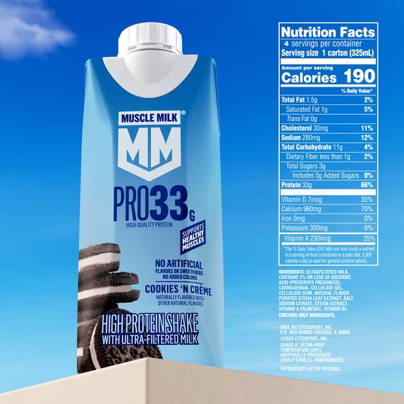 Muscle Milk Pro 33g High Protein Shake Ultra Filtered Milk, Cookies ‘N Crème, 11