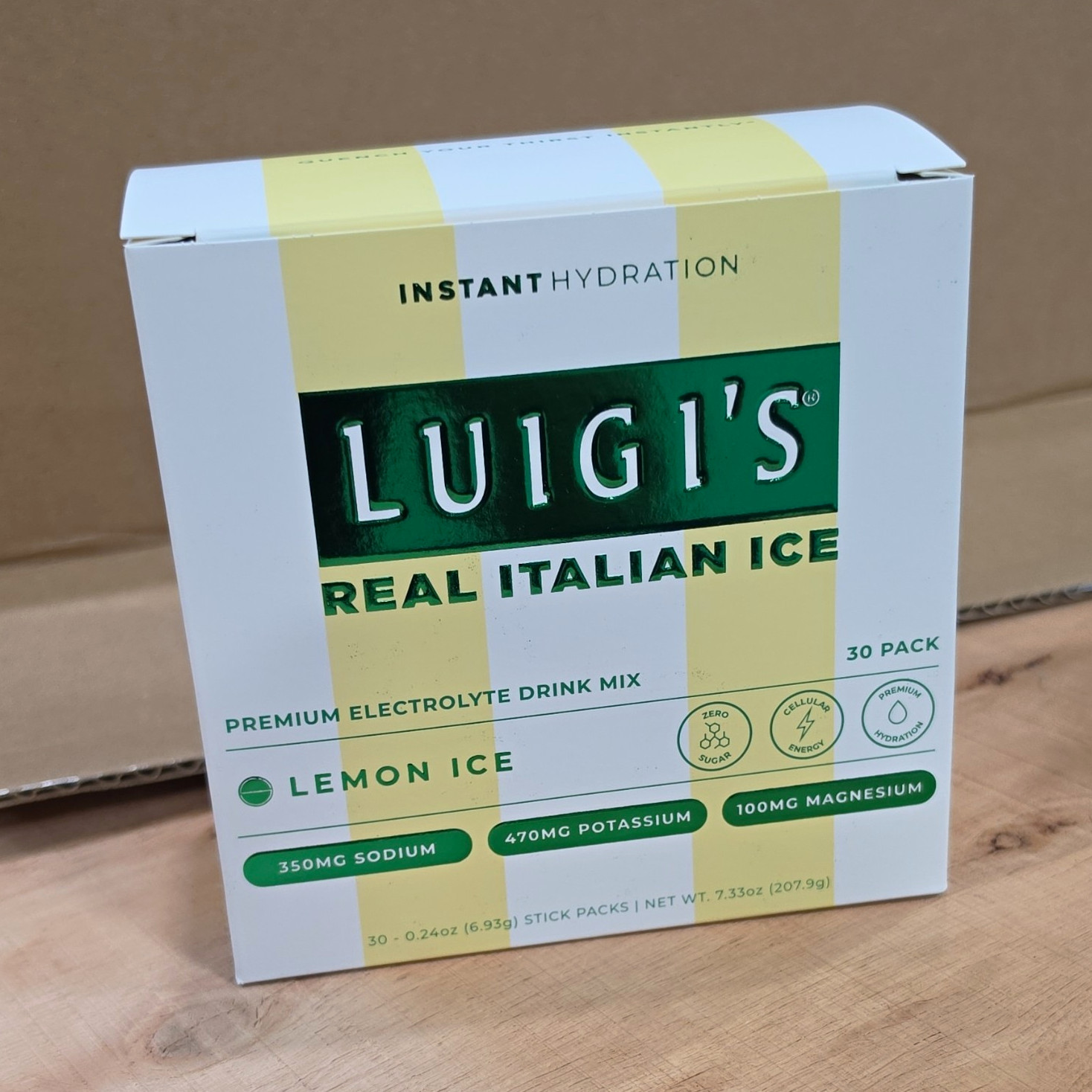Luigi’s Electrolyte Hydration Drink Mix Powder Lemon Ice 30 Pack Zero Sugar