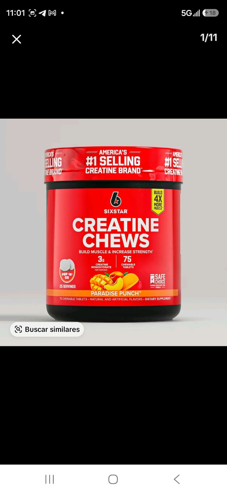 Six Star Creatine Chews Paradise Punch | 3g Pure Creatine Monohydrate per…