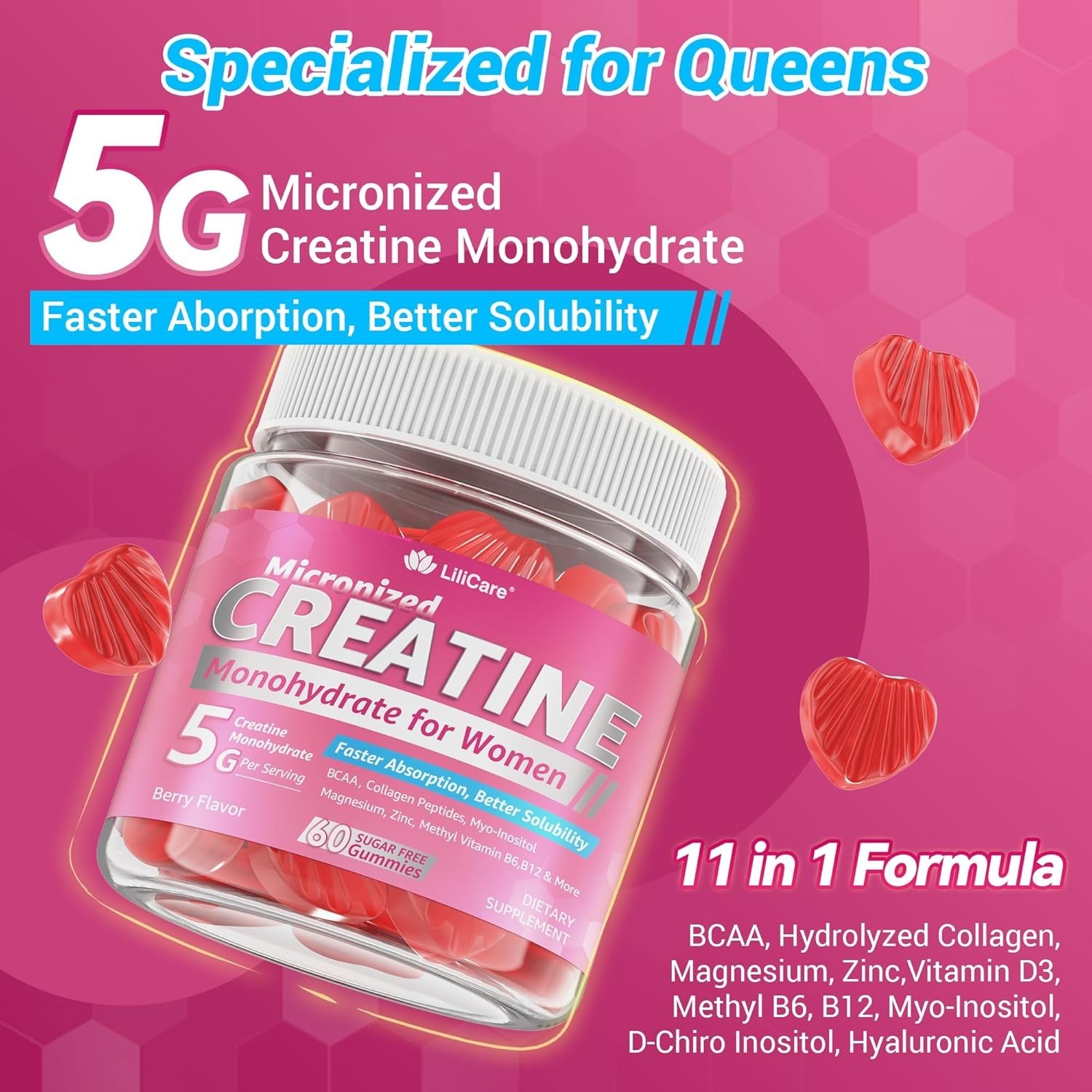 Creatine for Women Gummies, Micronized Creatine Monohydrate + Myo-Inositol