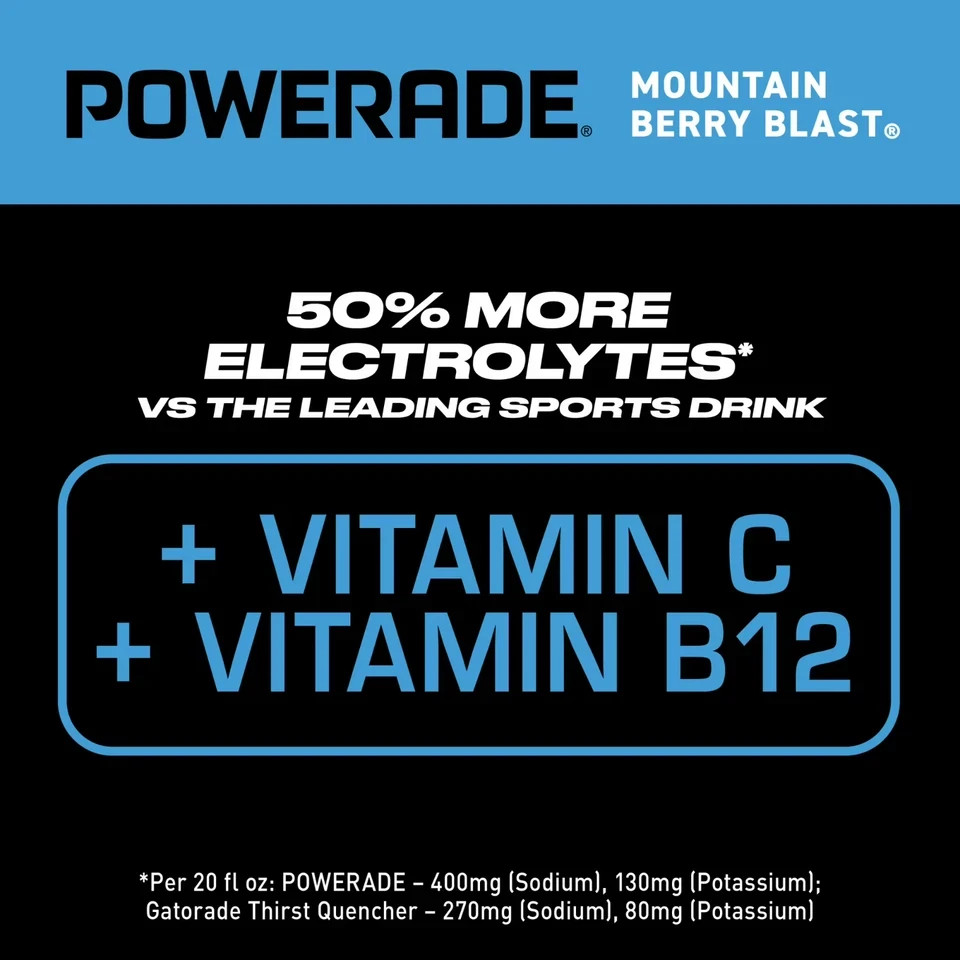 POWERADE Mountain Berry Blast Electrolyte Sports Drink Bottles, 20 fl oz, 8 PACK