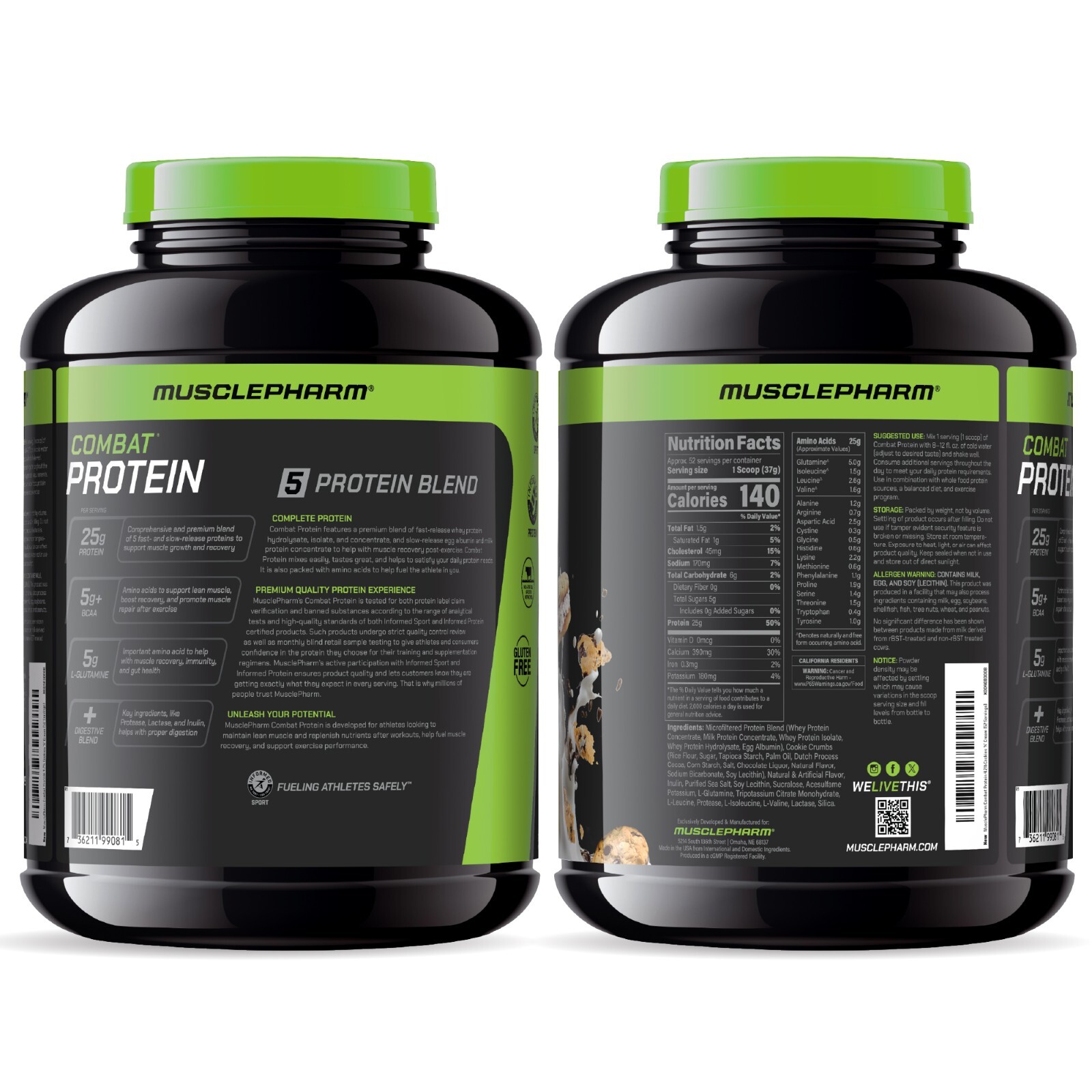 MusclePharm Combat Protein Powder – 4 lb, 52 Servings, Cookies & Cream