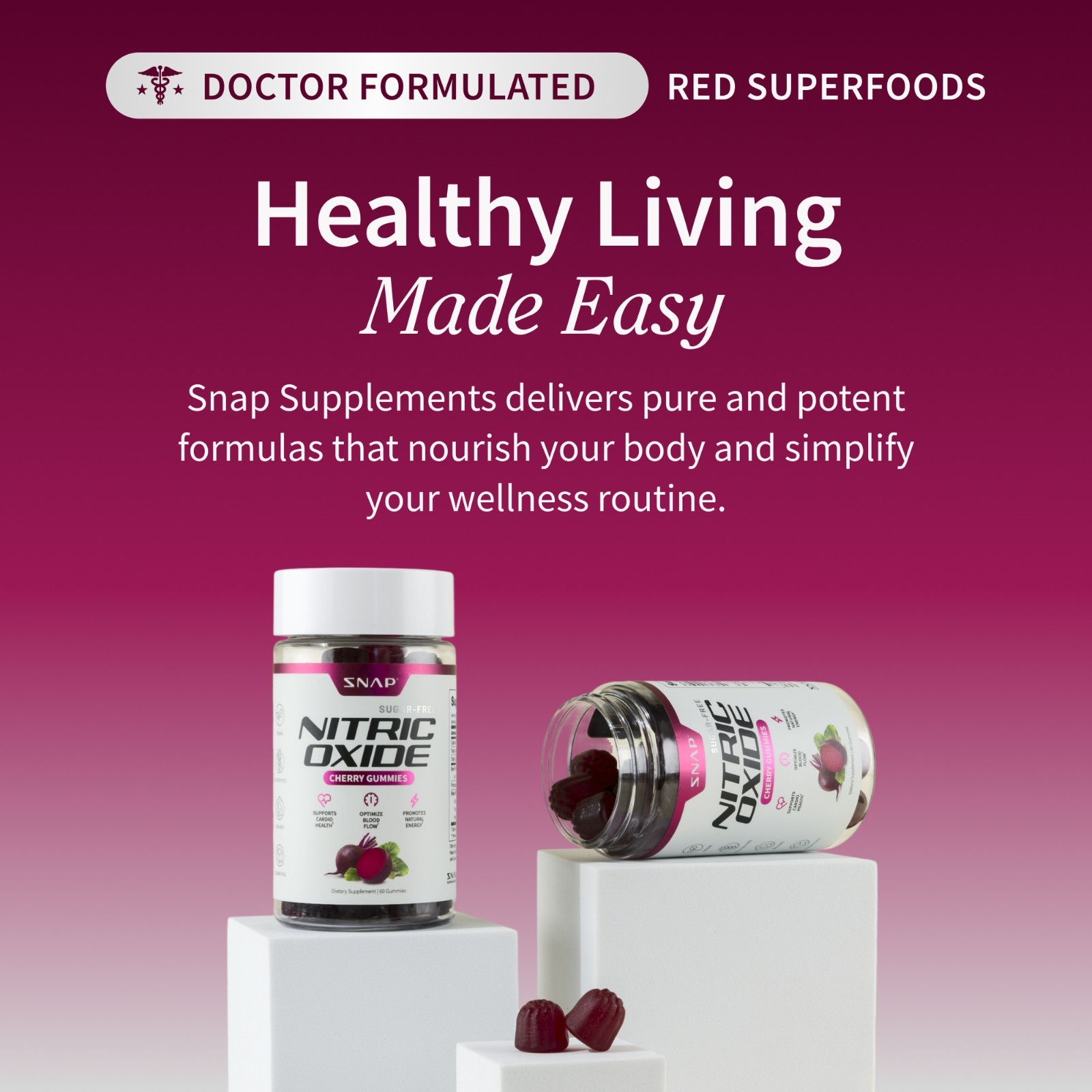 Snap Supplements Nitric Oxide Beet Root Gummies SF, Cherry & Peach, Heart Health