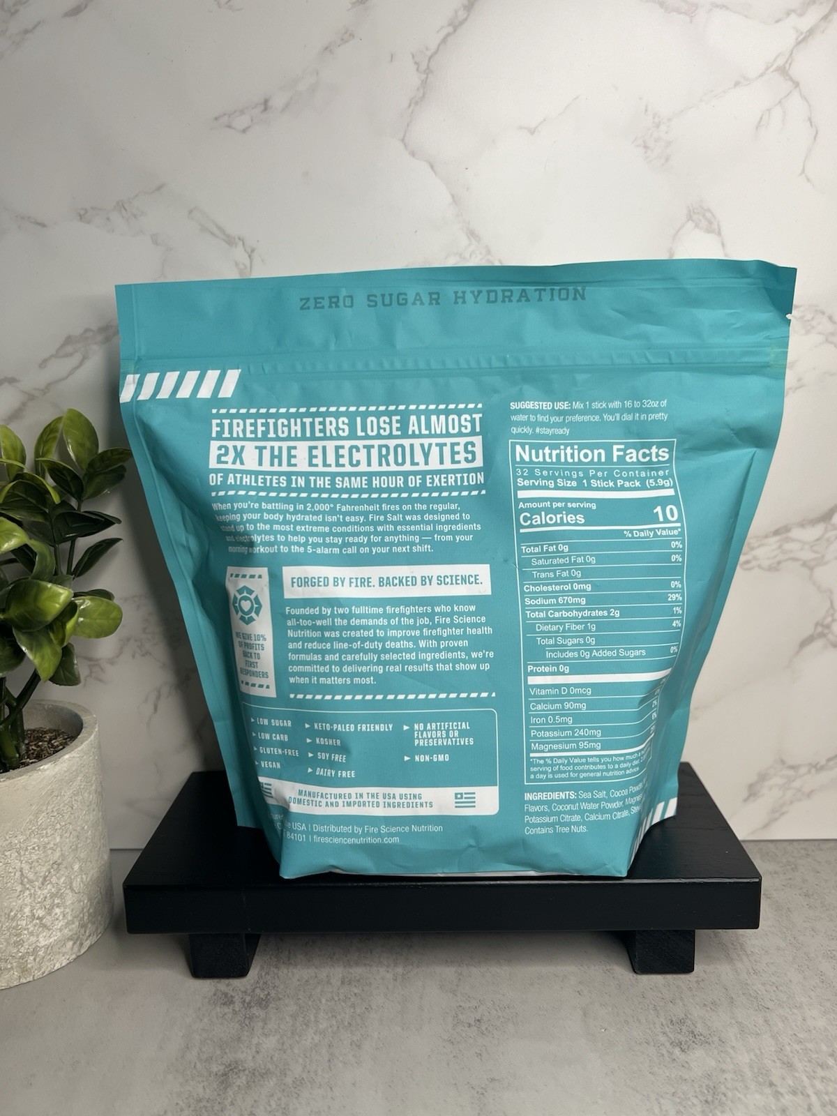 Fire Salt Chocolate Electrolyte Powder Sticks Zero Sugar Keto Paleo Vegan 32ct