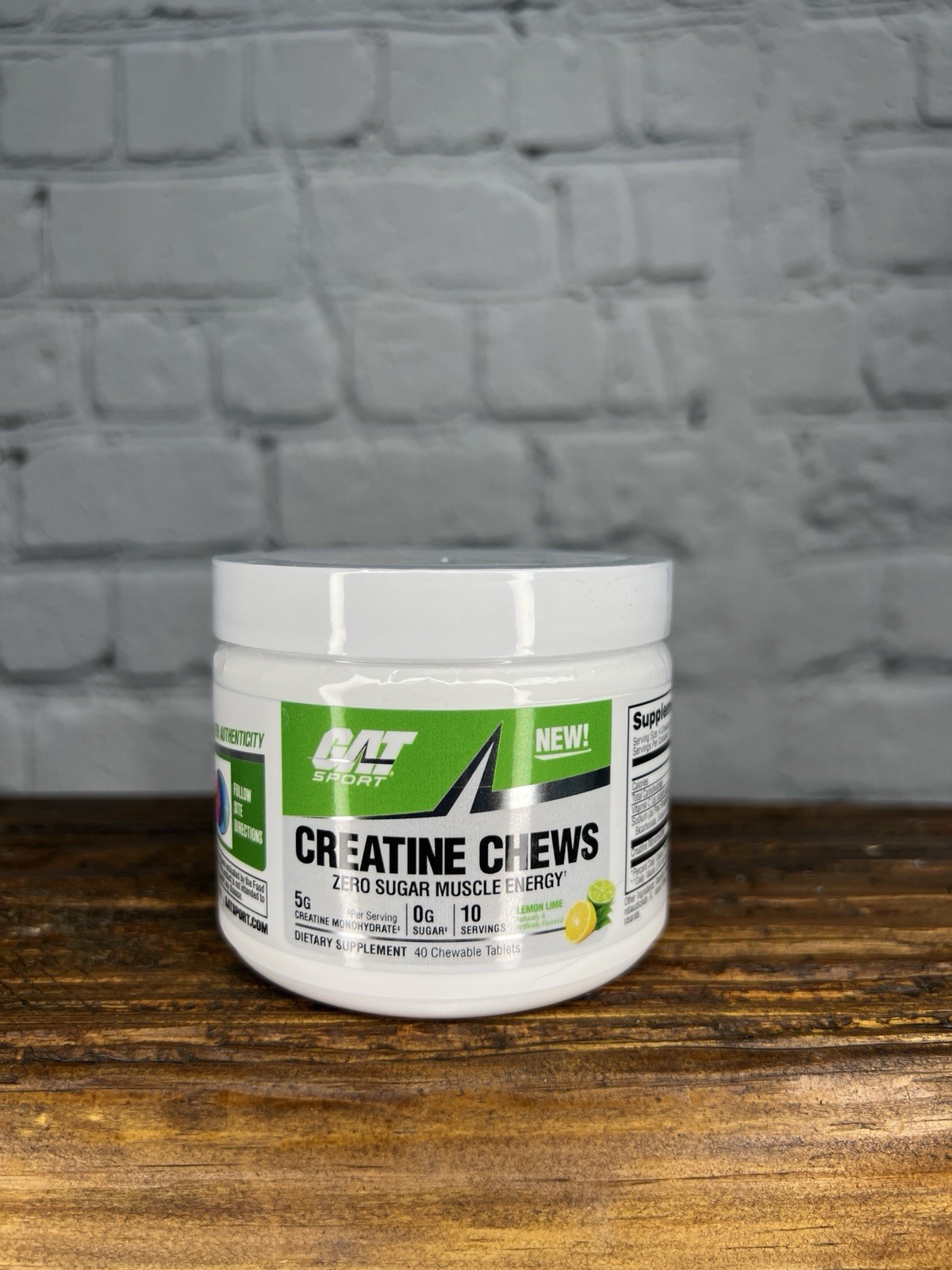 GAT Sport Creatine Monohydrate Chewable Tablets Lemon Lime Zero Sugar 40 ct