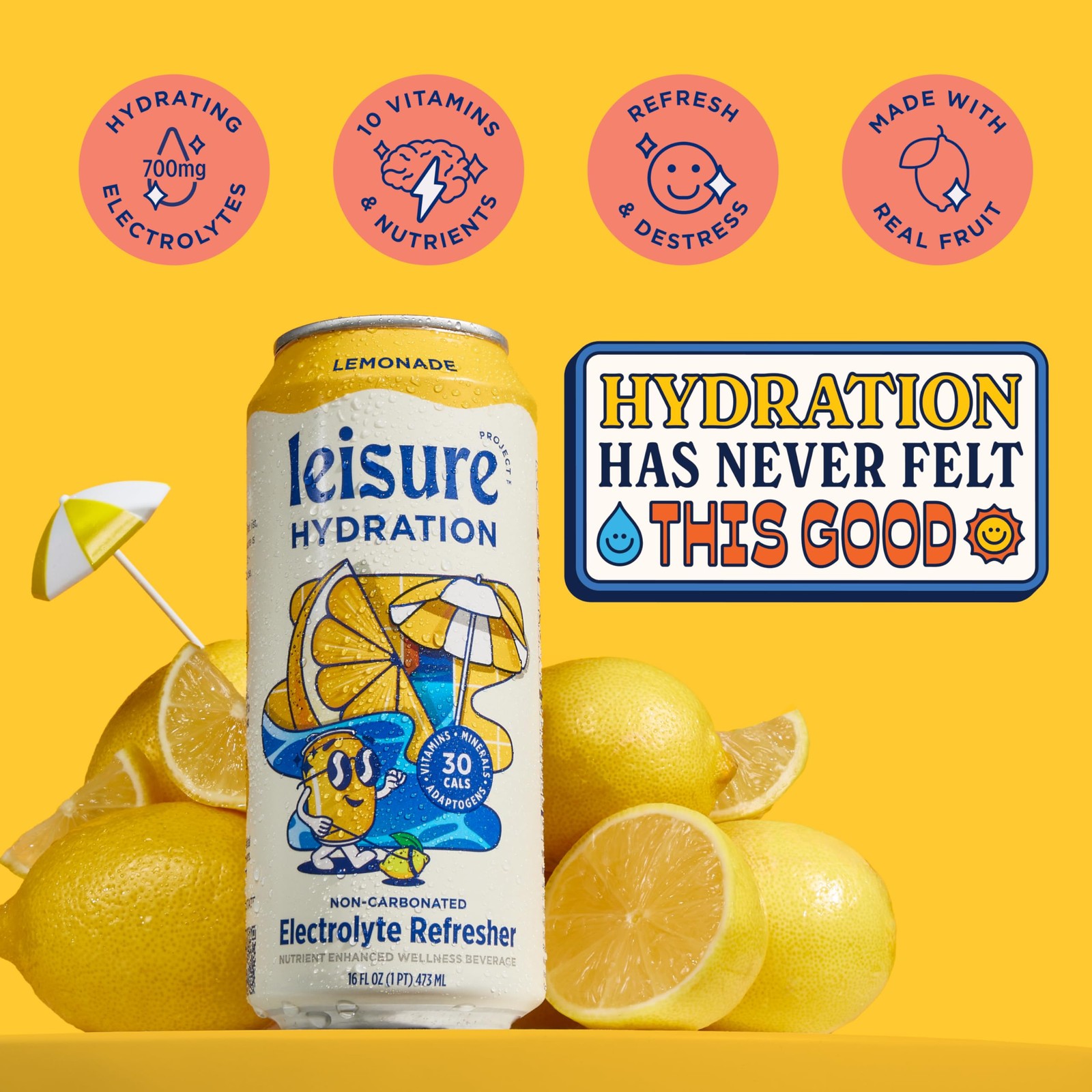 Leisure Hydration Non-Carbonated Electrolyte Refresher,Lemonade Flavor-Low Sugar