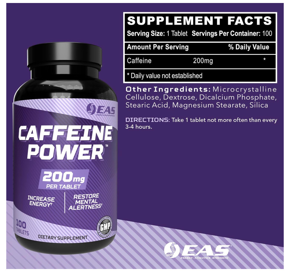 2 Pack – EAS Caffeine 200mg Tablets 200 Tabs Energy Alertness EXP 12/28