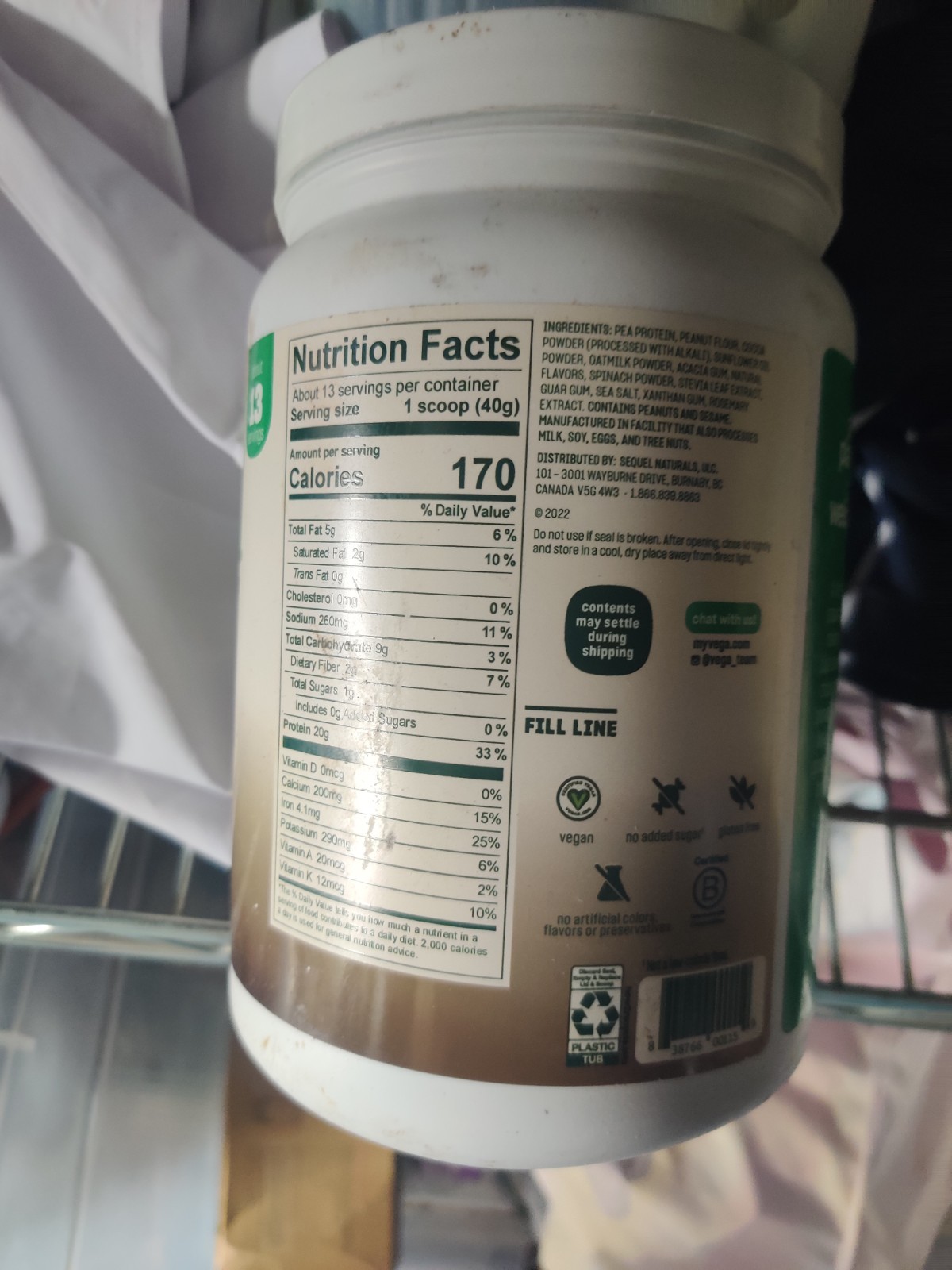 Vega Real Food Smoothie Peanut Butter Blast Plant Protein 18.4 oz