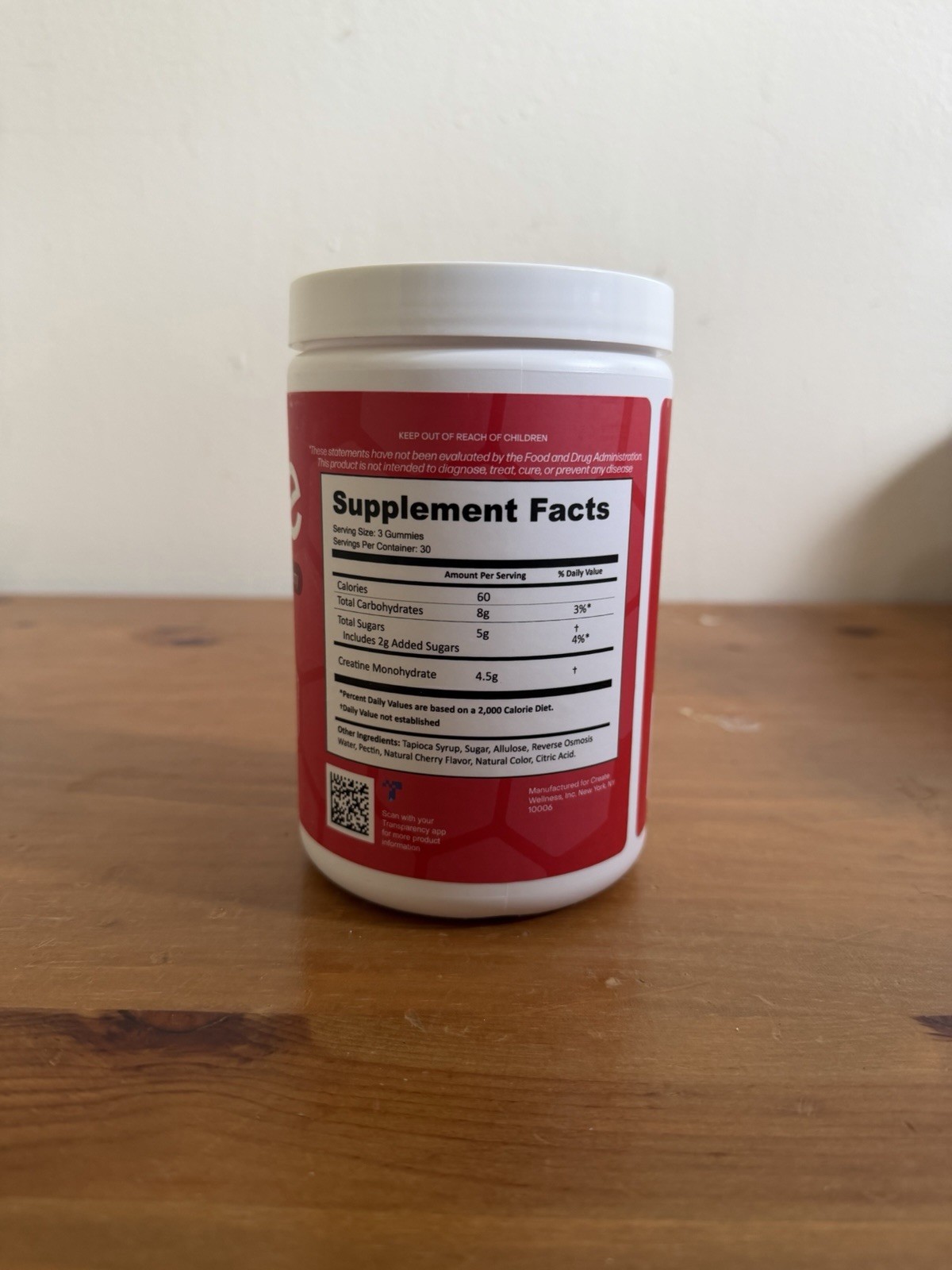 Create Creatine Monohydrate Gummies Sour Cherry 90 Count Bodybuilding 1 lb