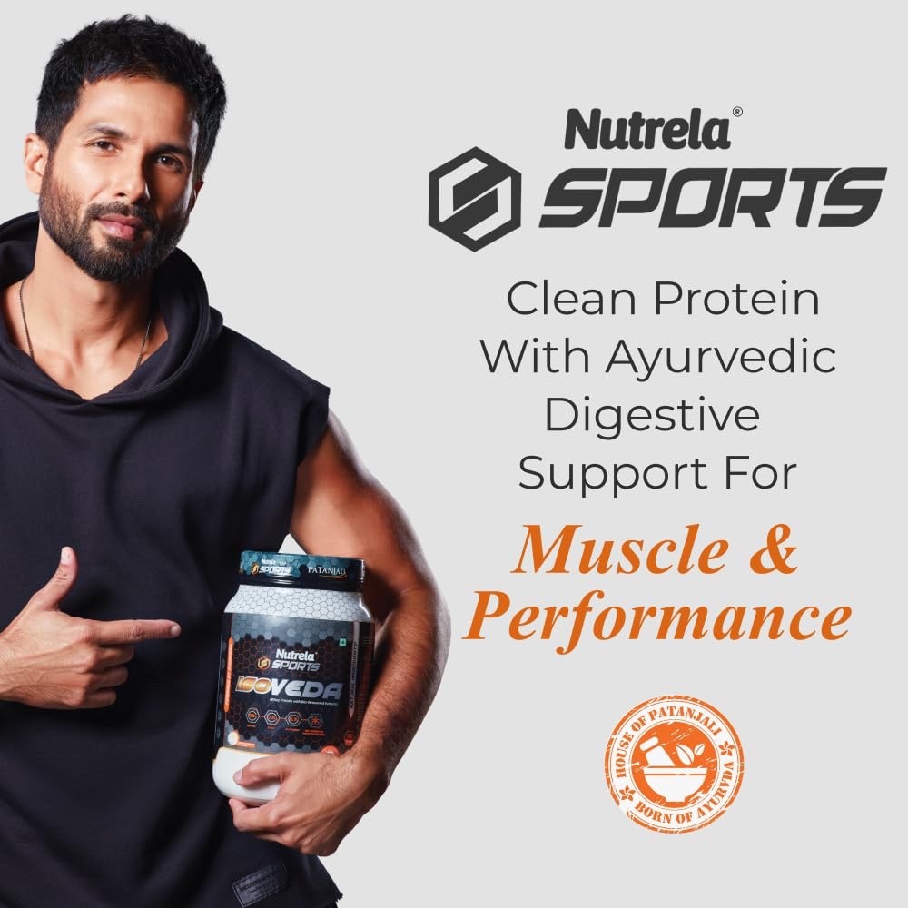 NUTRELA Sports Patanjali Whey Protein Isolate 1kg | 27g Protein Per Scoop | 7.5g