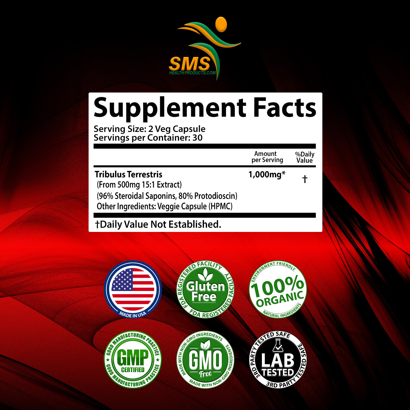 TRIBULUS TERRESTRIS 7500mg EXTRACT 96% SAPONINS BODY BUILD 30 CAPSULES
