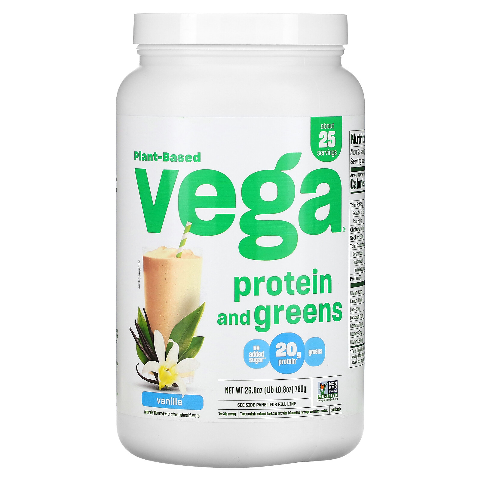 Plant Based Protein and Greens, Vanilla, 26.8 oz (760 g)