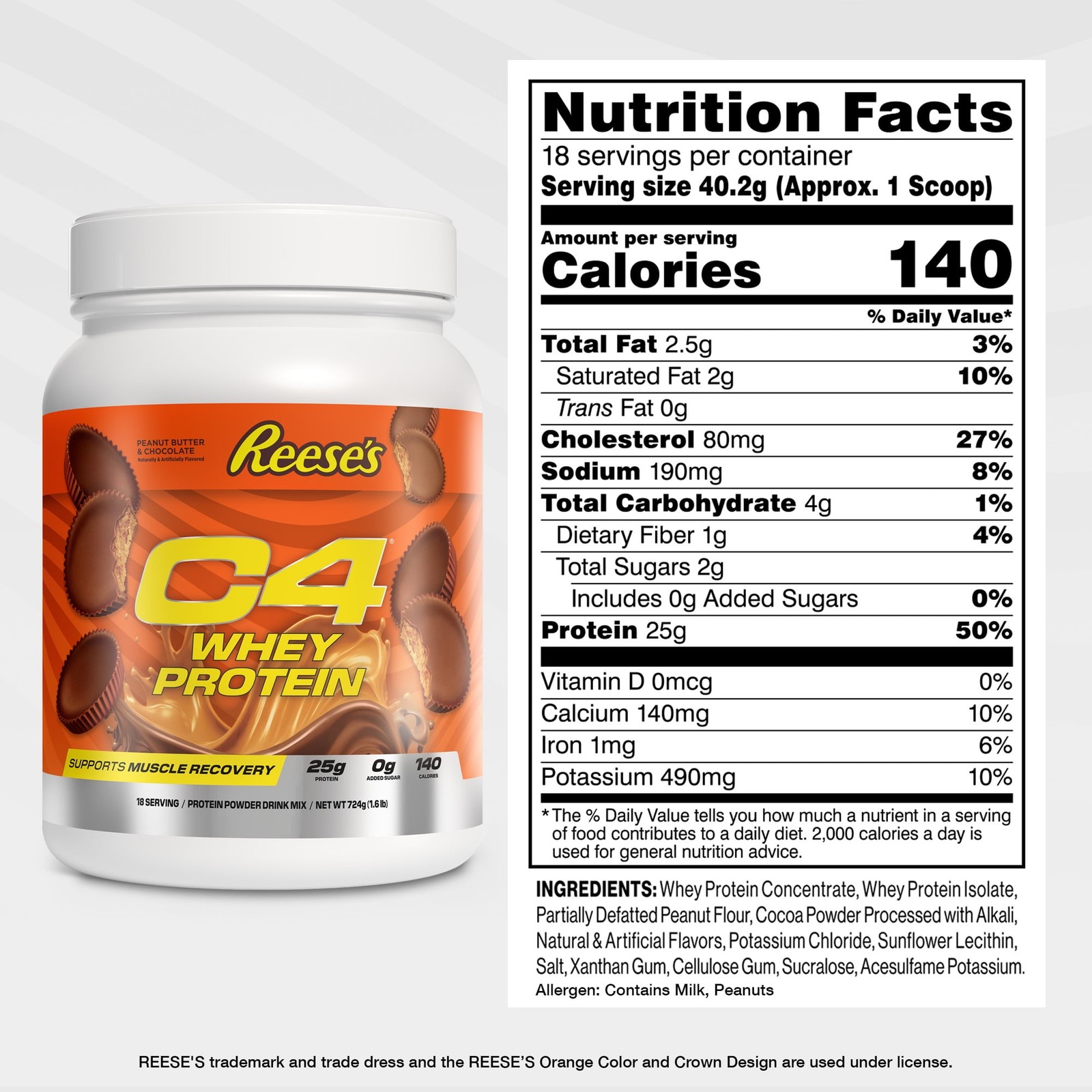 C4 Whey Protein Powder, Reese’s Peanut Butter Cup Flavor, 25g of Protein