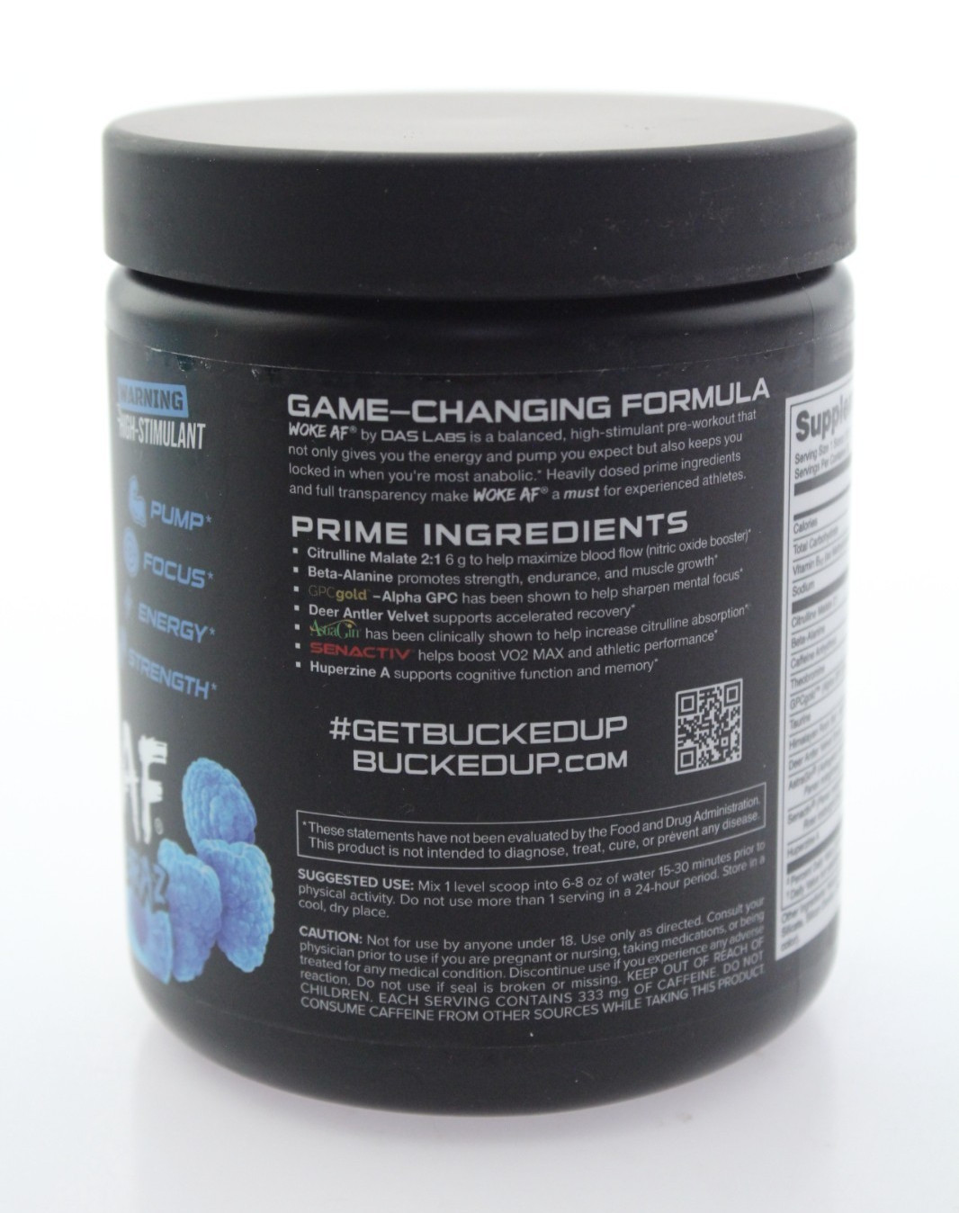 BUCKED UP WOKE AF ‘BLUE RAZ’ PRE-WORKOUT – 13.12 oz / 30 SERVINGS – 02/2027