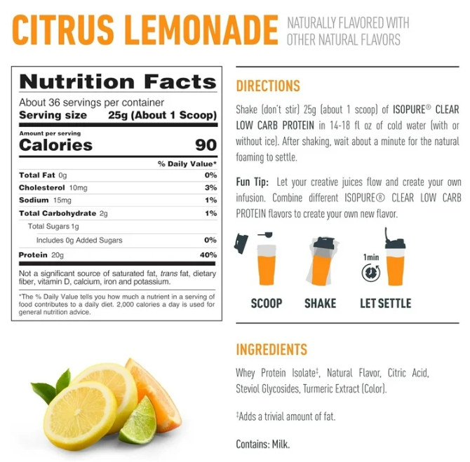 Isopure Infusions Whey Isolate, Citrus Lemonade, 36 Servings