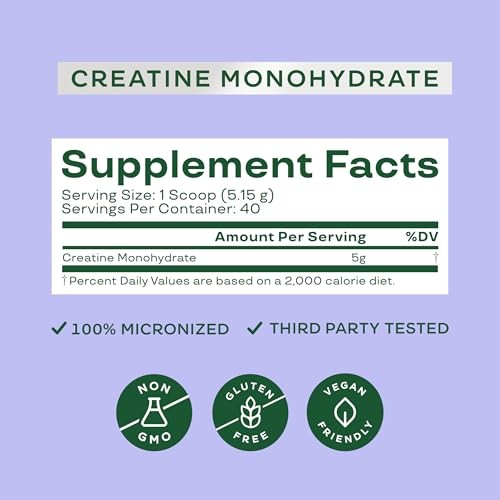 Creatine Monohydrate Powder 5g Micronized 40 Servings Unflavored