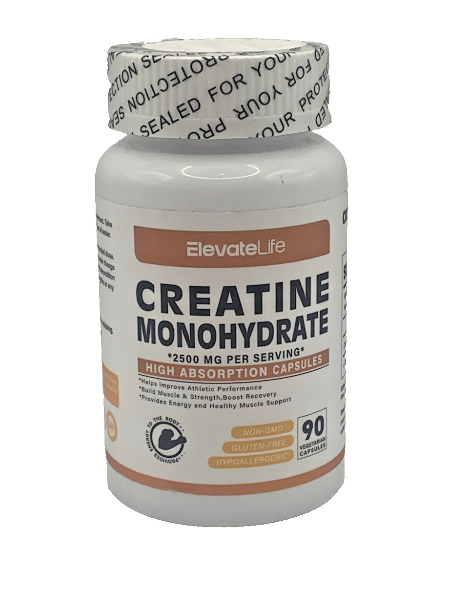 ElevateLife Creatine Monohydrate 2500mg, 90 Capsules -Expires 07/2026