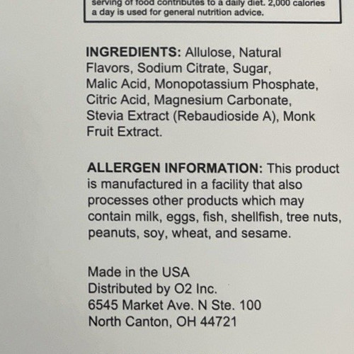 O2 Hydration Sticks Peach pear 572 elec. 1g sugar 20 cal. 0 caffeine Box of 240