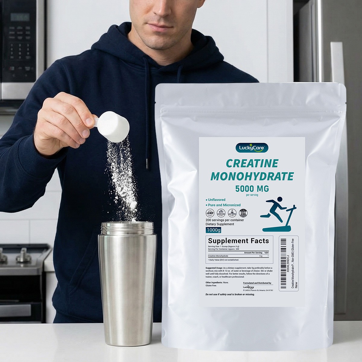 Creatine Monohydrate 100% Pure Powder 1000g (2.2 lb) Micronized 5g 200 Servings