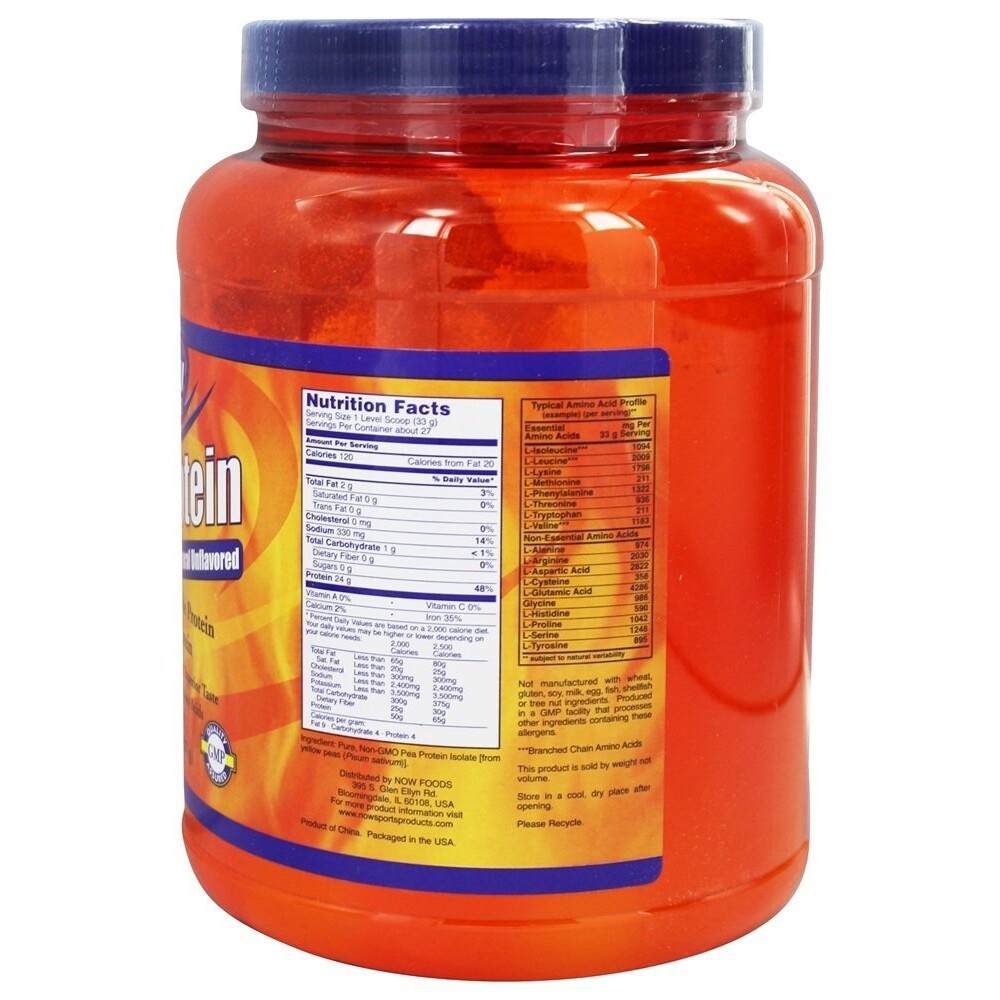 NOW Foods Pea Protein 100% Pure Non-GMO Vegetable Protein Unflavored, 2 lbs.