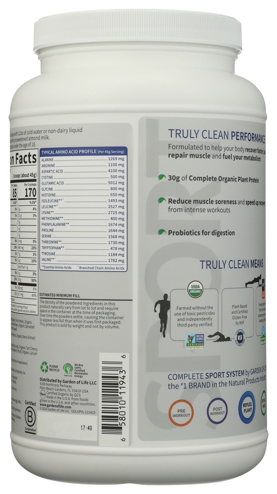 Garden Of Life Vanilla Sport Plant-Based Protein 28.4 Oz Tub 1 Pack