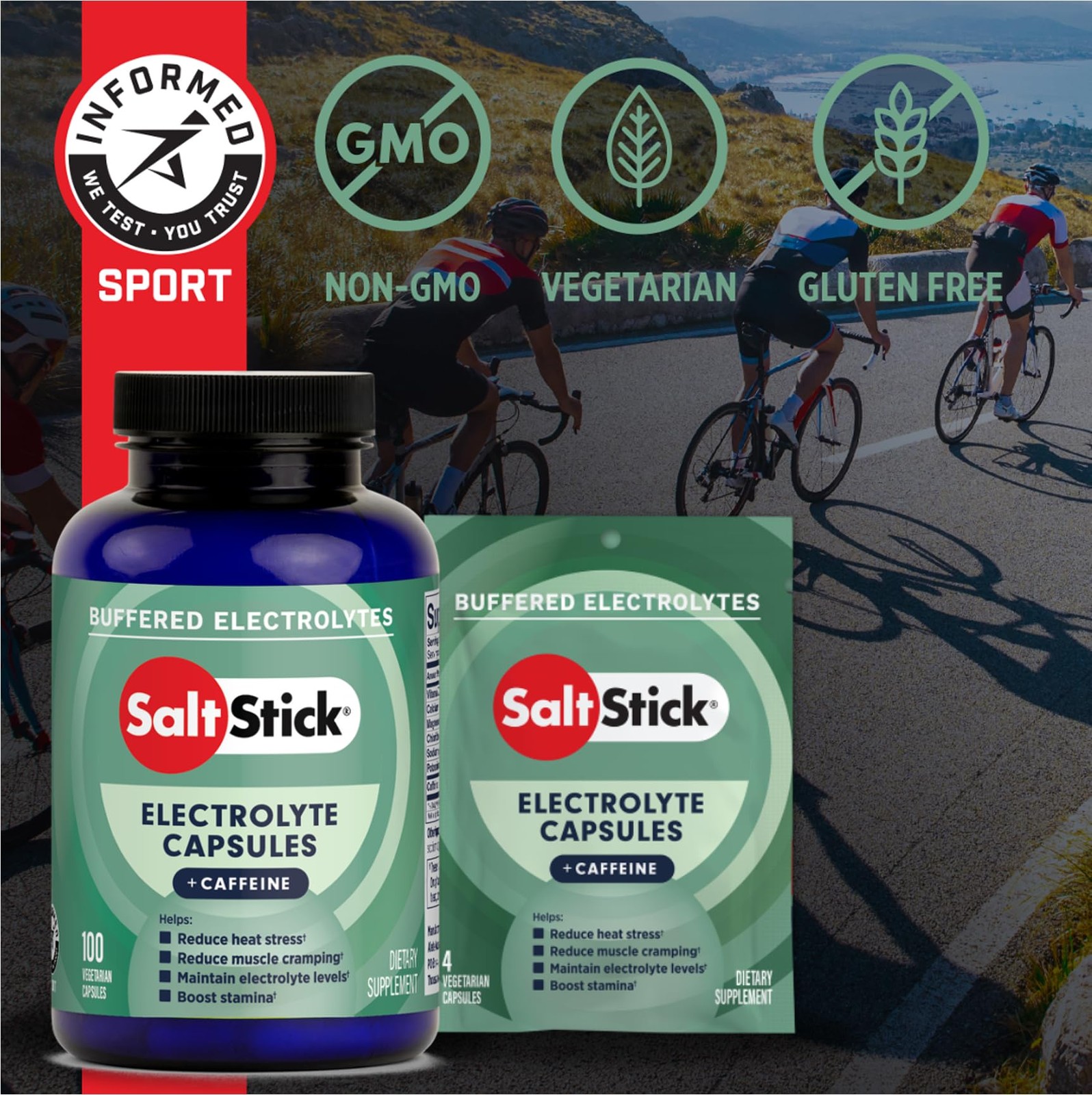 SaltStick Electrolytes with Caffeine – Salt 100 Count (Pack of 1), White