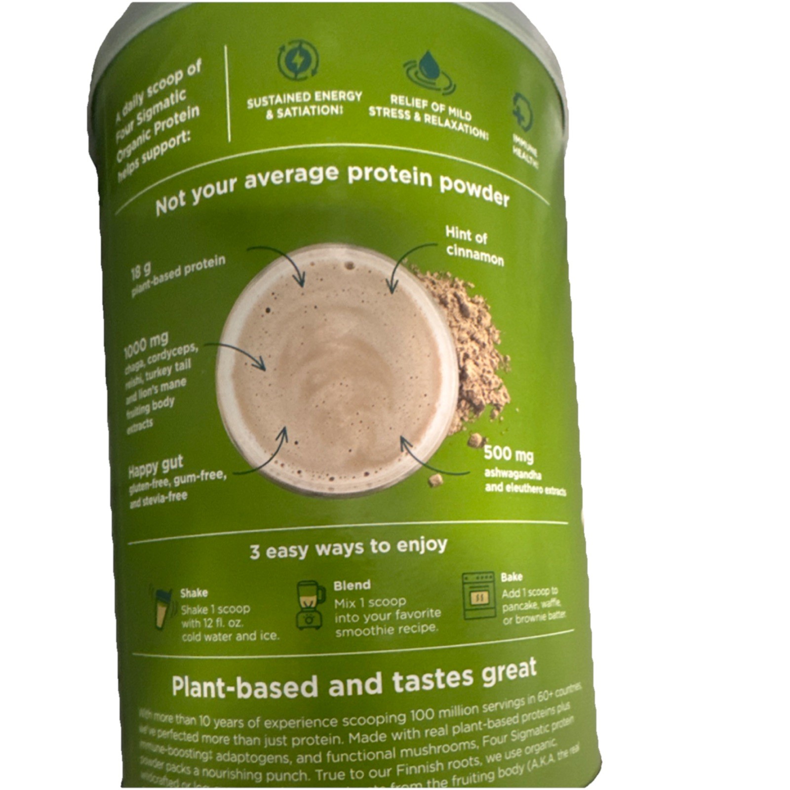 Four Sigmatic Organic Plant-Based Protein Powder Unflavored 16.9 oz