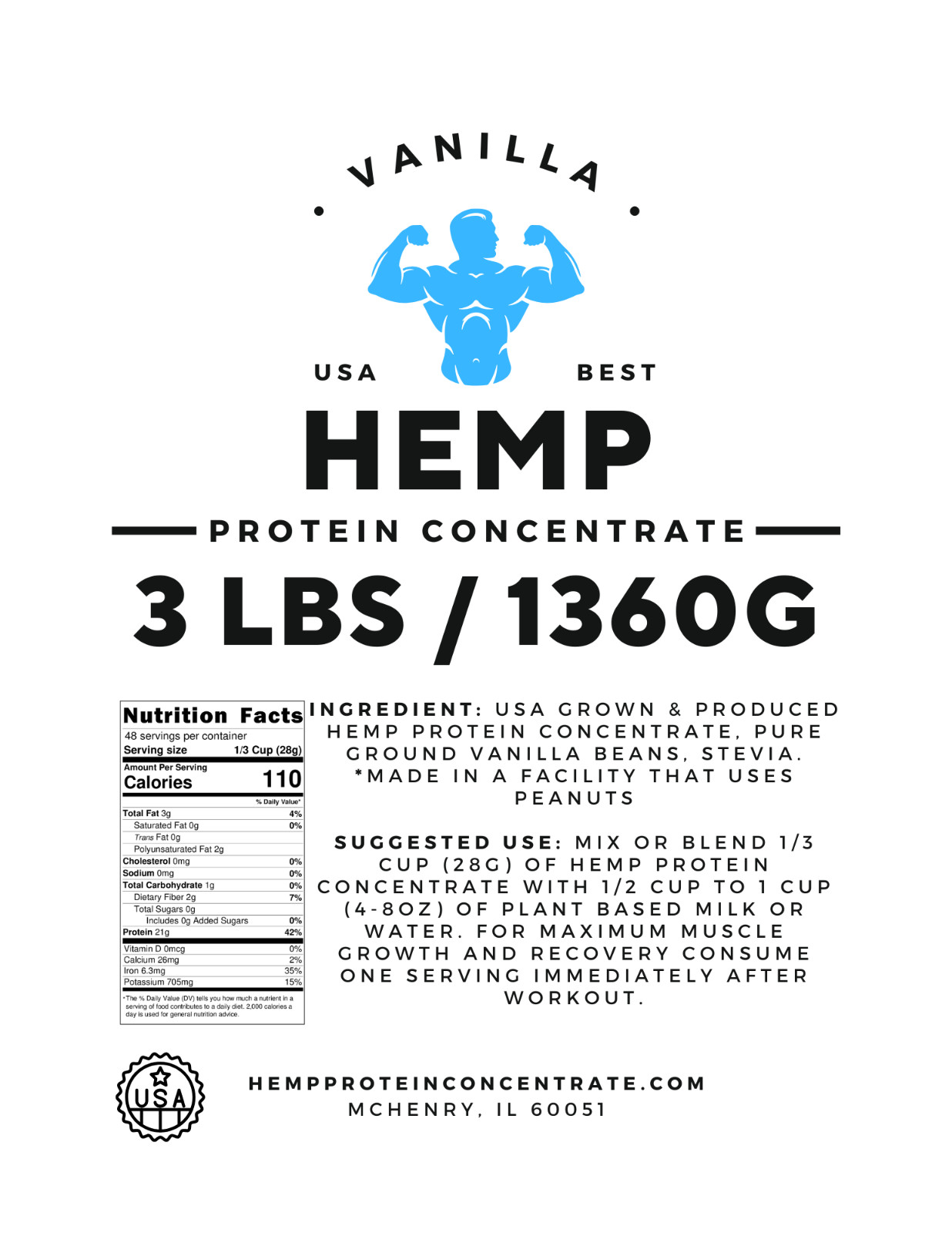 Hemp Heart Protein Concentrate, Premium USA Grown, Pure Natural, Non-GMO