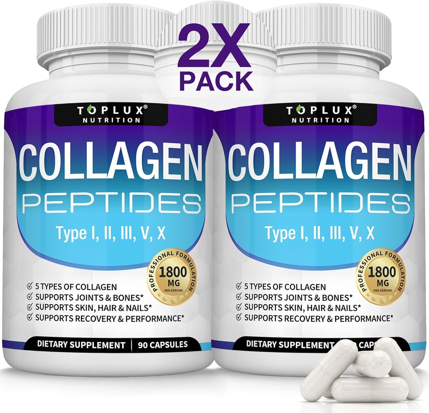 Toplux Multi Collagen Peptides Pills 1800 Mg Complex Collagen Superior Complex