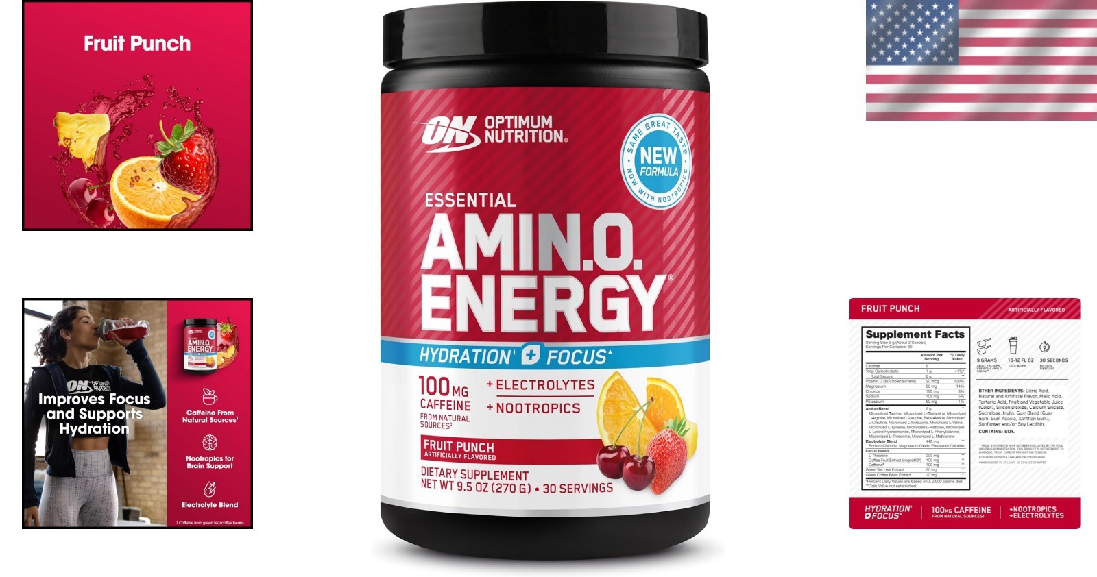 Enhanced Amino Energy & Focus Powder – Sugar-Free BCAA & Caffeine, 30 Servings