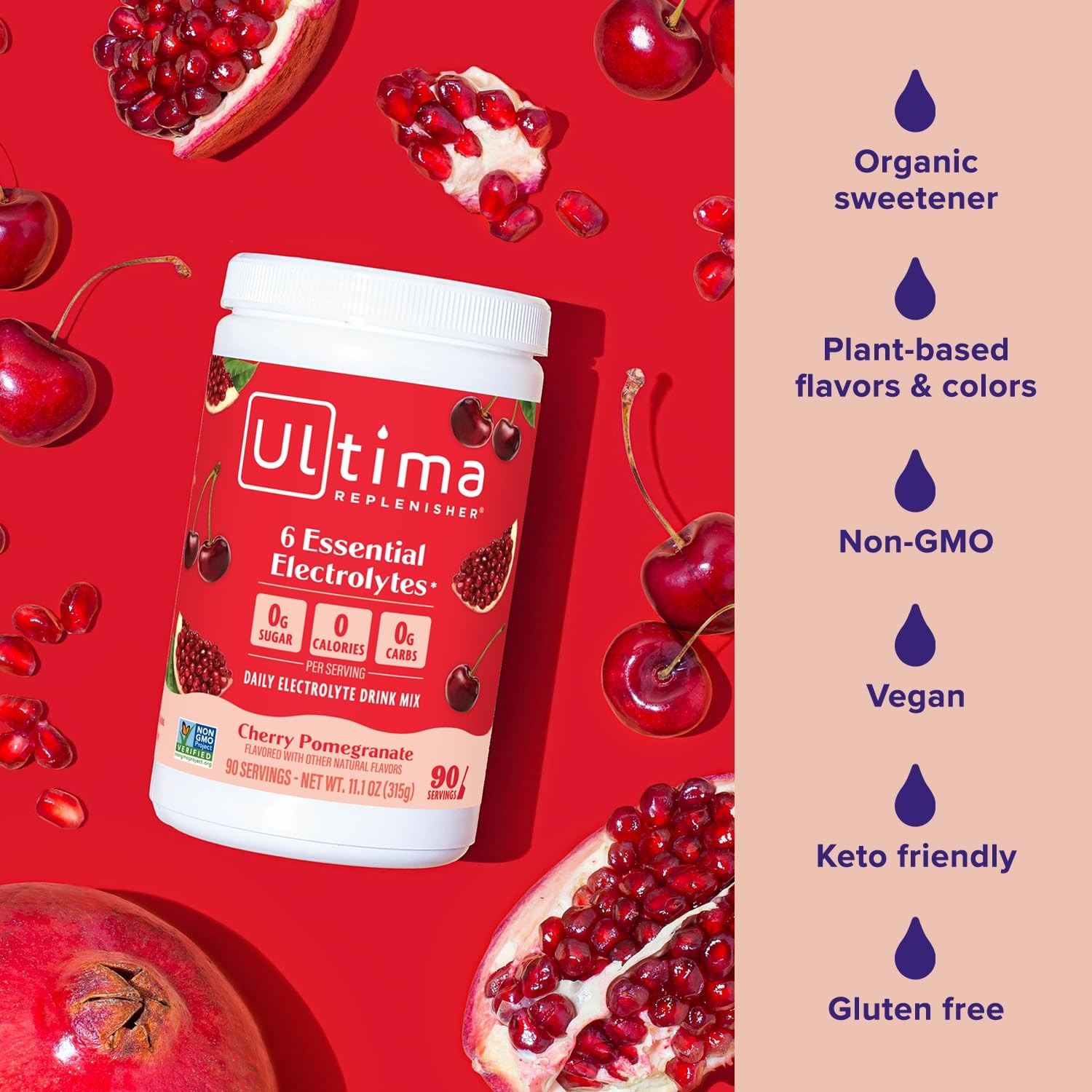 Ultima Replenisher Daily Electrolyte Powder Drink Mix – Sugar Free – Cherry Pome