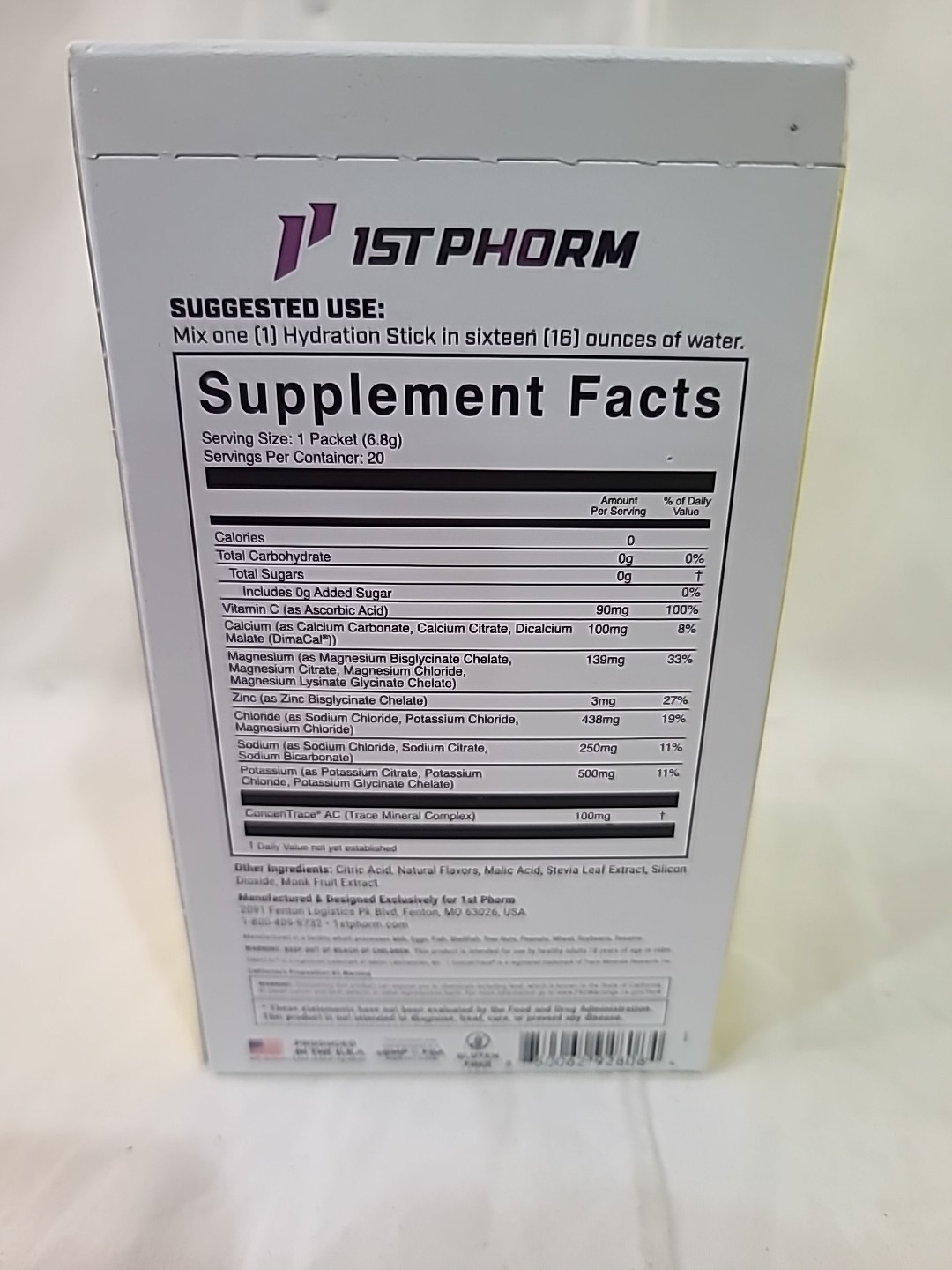 1st Phorm Hydration Sticks Lemonade Electrolyte Drink 20 Packets Zero Sugar x2