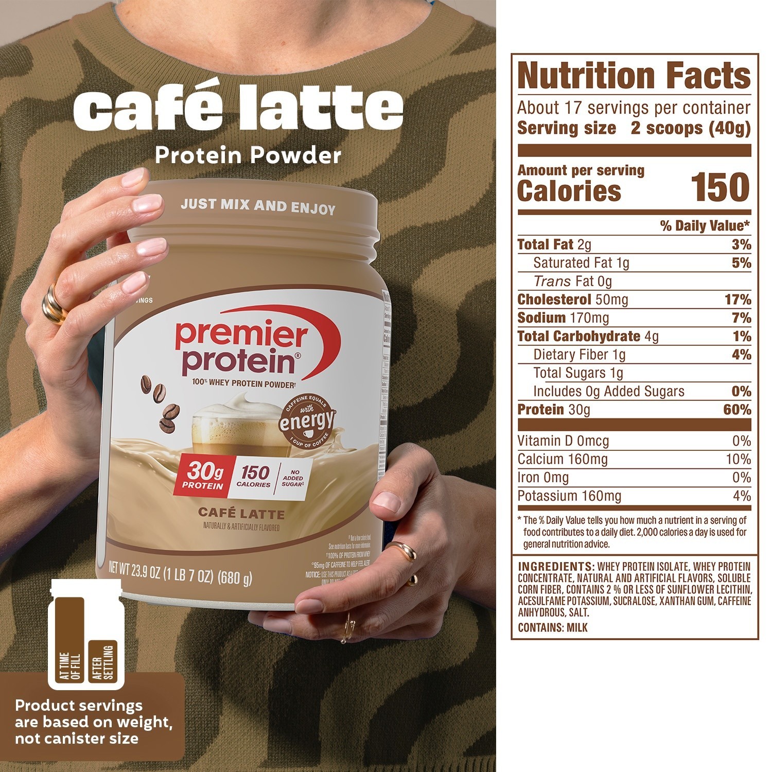 Premier Protein 100% Whey Protein Powder, Café Latte, 30g Protein, 23.9 oz, 1.5l