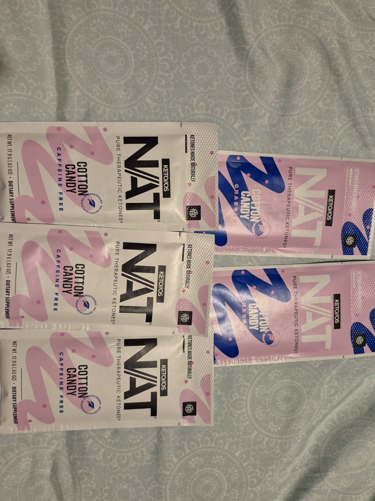 Pruvit Keto Os Nat Cotton Candy 5pk. 2 Charged, 3 Caffeine Free. Exp 10/2025