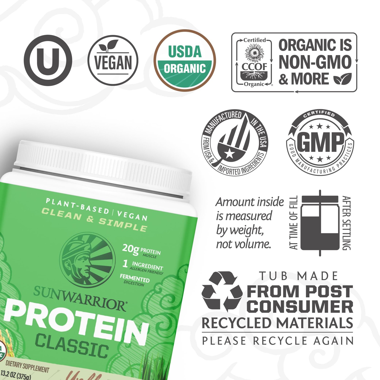 pack of 3 Sunwarrior Brown Rice Protein Powder with Bcaa & Amino Acids Raw Rice